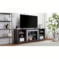 Modern Faux Stacked Stone TV Stand And Media Console Table With Ample Storage Cabinet Cherry Finish