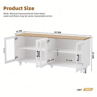 Elegant Farmhouse TV Stand with Tempered Glass Doors for TVs Up to 70 Inches Versatile Buffet Cabinet with Adjustable Shelves in White