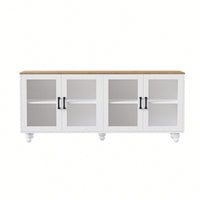 Elegant Farmhouse TV Stand with Tempered Glass Doors for TVs Up to 70 Inches Versatile Buffet Cabinet with Adjustable Shelves in White