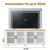 Elegant Farmhouse TV Stand with Tempered Glass Doors for TVs Up to 70 Inches Versatile Buffet Cabinet with Adjustable Shelves in White