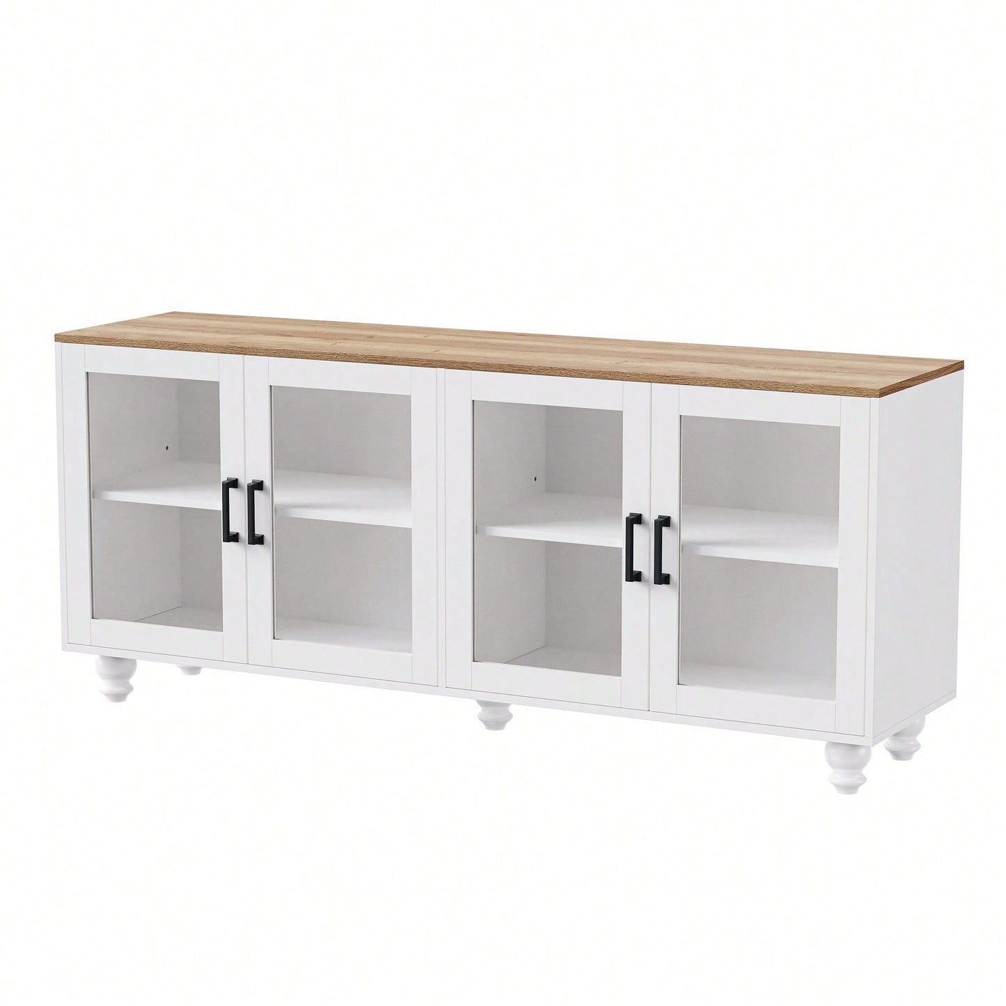 Elegant Farmhouse TV Stand with Tempered Glass Doors for TVs Up to 70 Inches Versatile Buffet Cabinet with Adjustable Shelves in White