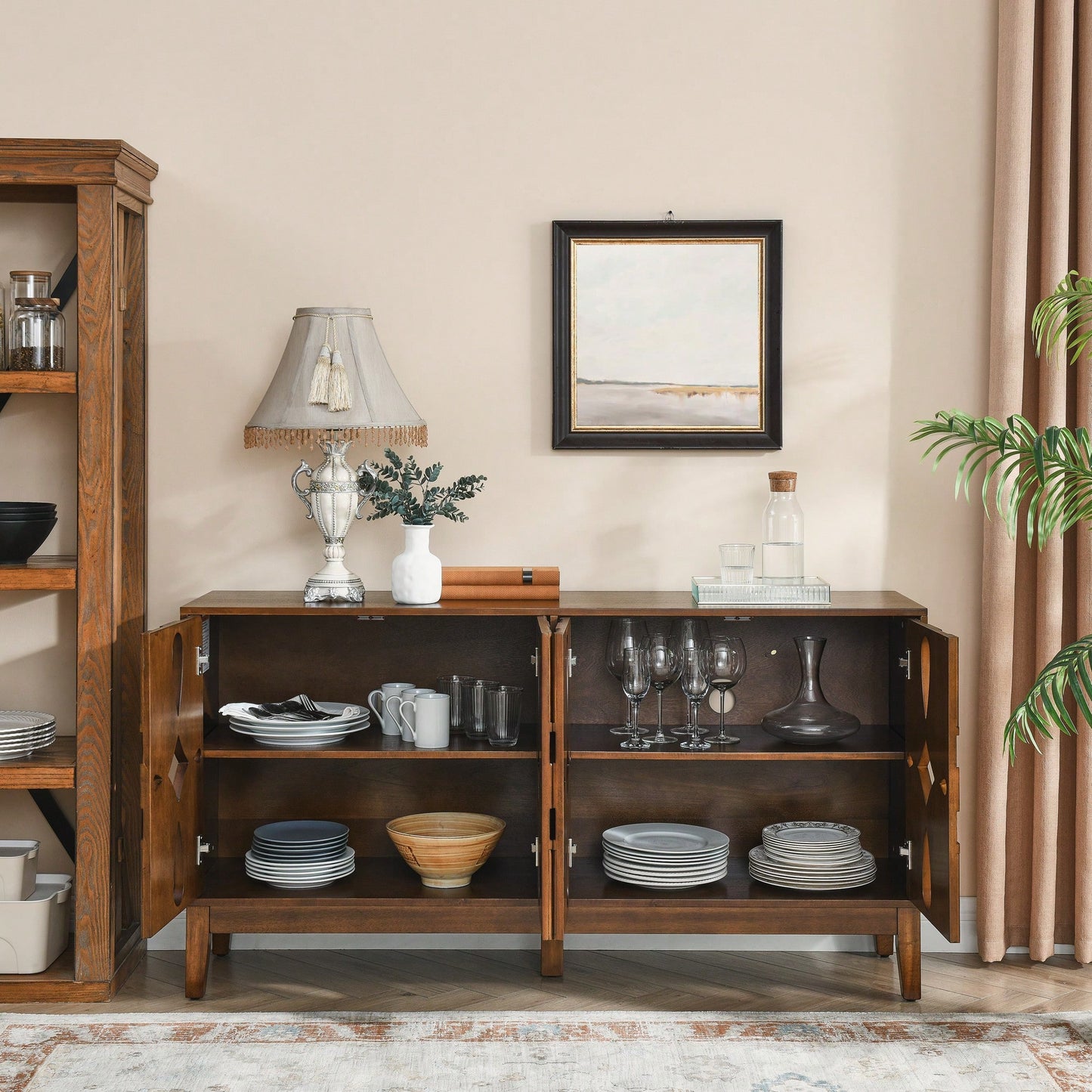 Mid Century Modern Sideboard Buffet With Storage Adjustable Shelves For Living Room Dining Room Entryway Walnut Finish