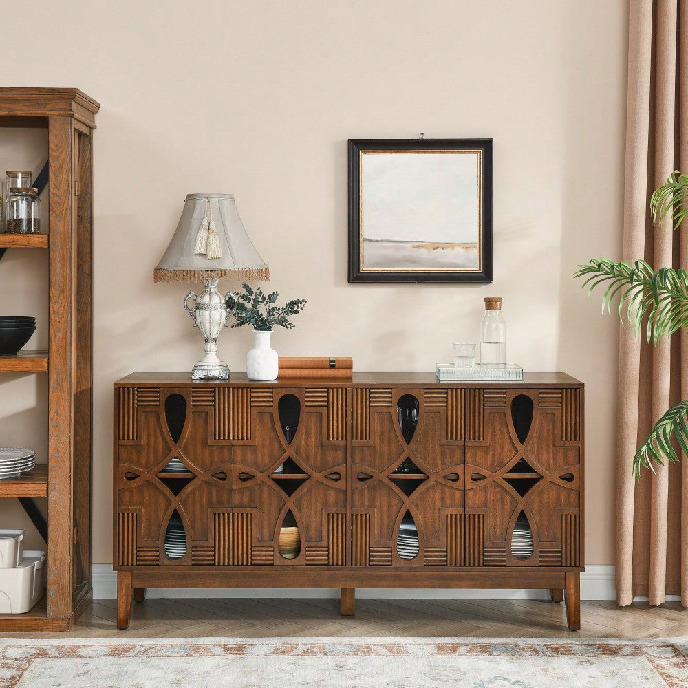 Mid Century Modern Sideboard Buffet With Storage Adjustable Shelves For Living Room Dining Room Entryway Walnut Finish