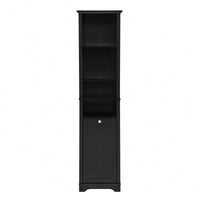 Tall Bathroom Storage Cabinet with Adjustable Shelves and Laundry Hamper Versatile Organizer for Small Spaces in Black