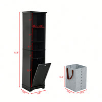 Tall Bathroom Storage Cabinet with Adjustable Shelves and Laundry Hamper Versatile Organizer for Small Spaces in Black