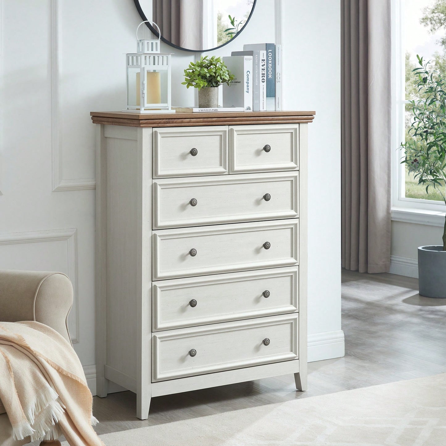 Stylish 6 Drawer Dresser For Bedroom And Living Room - Versatile Storage Solution For Clothes And Organizers In Beige