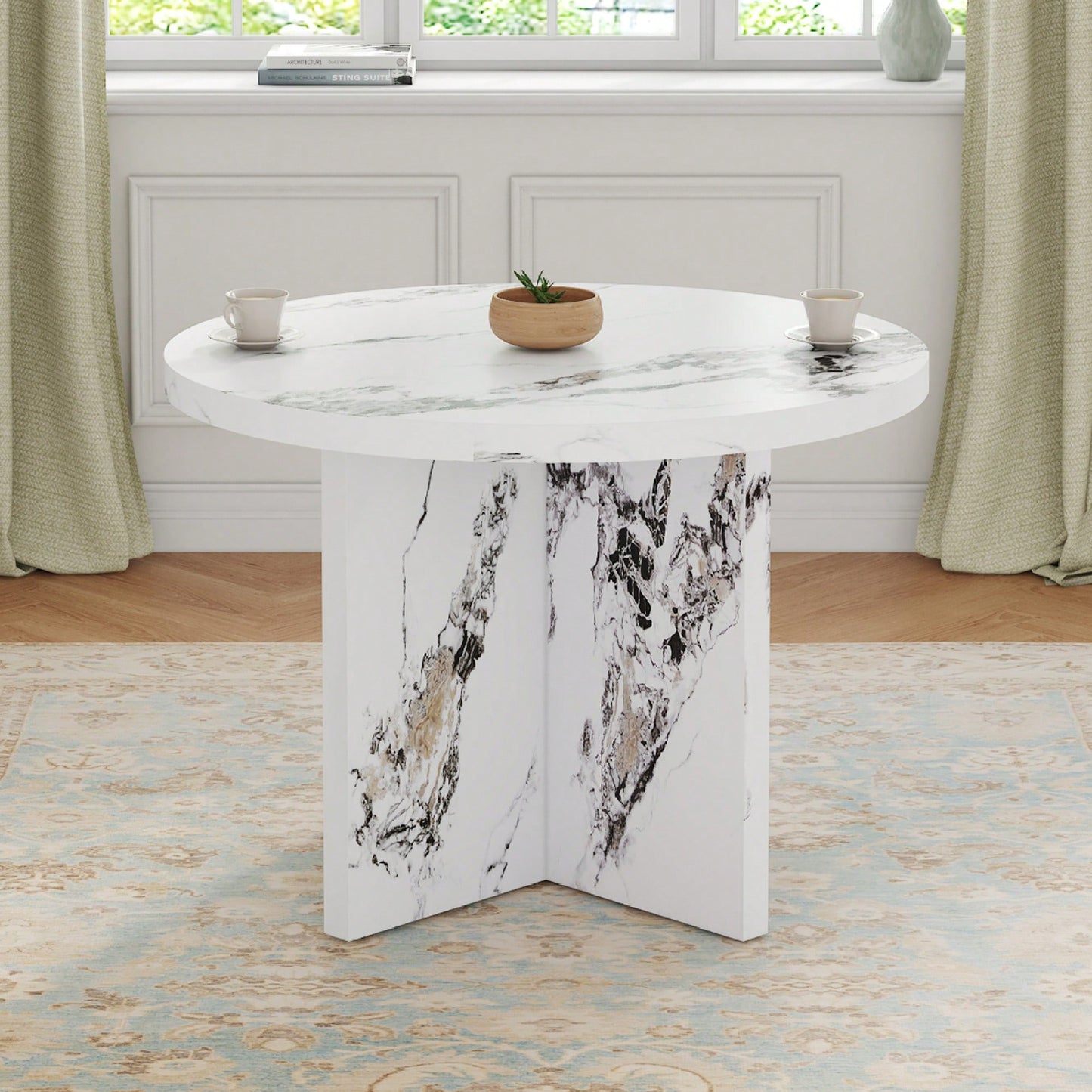 42 Inch Round Dining Table For 4-6 Modern Kitchen Small Table For Home Office Cafe Restaurant Wine Bar Conference