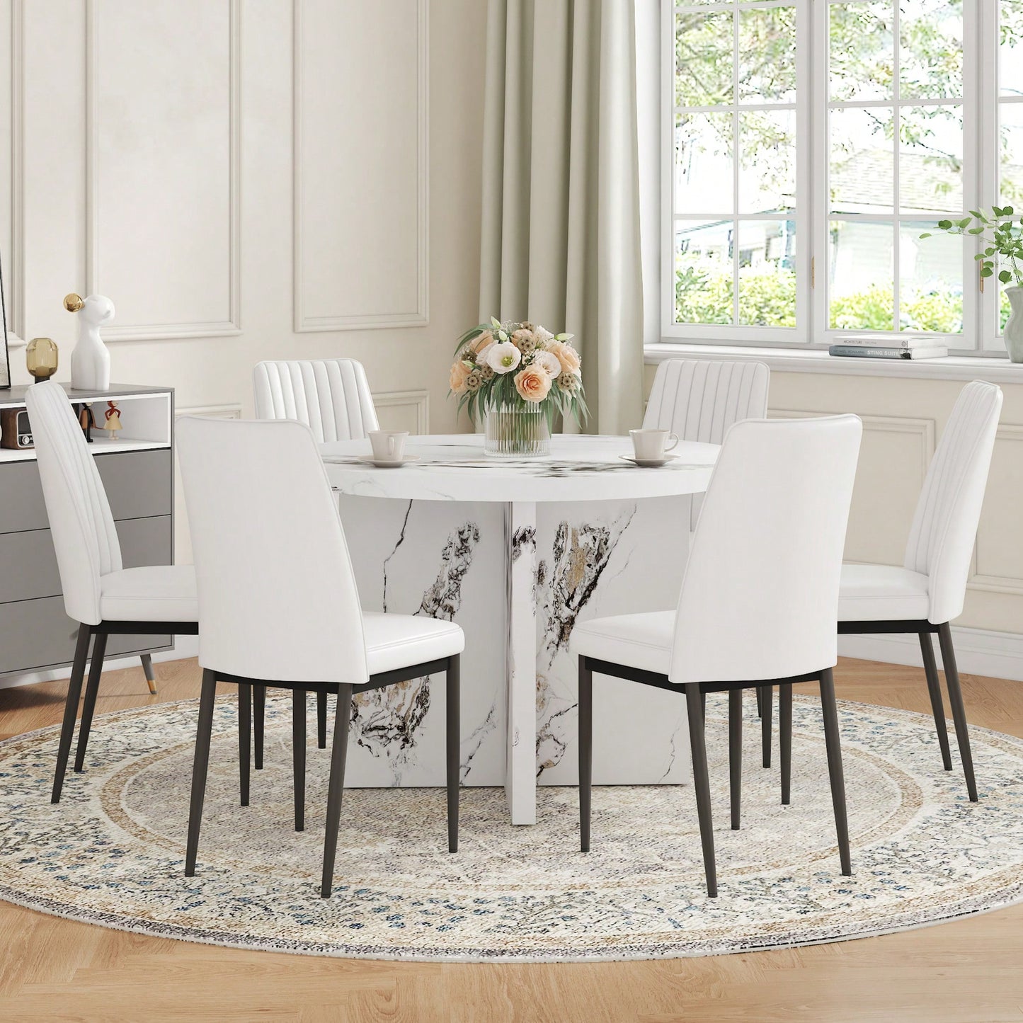 42 Inch Round Dining Table For 4-6 Modern Kitchen Small Table For Home Office Cafe Restaurant Wine Bar Conference