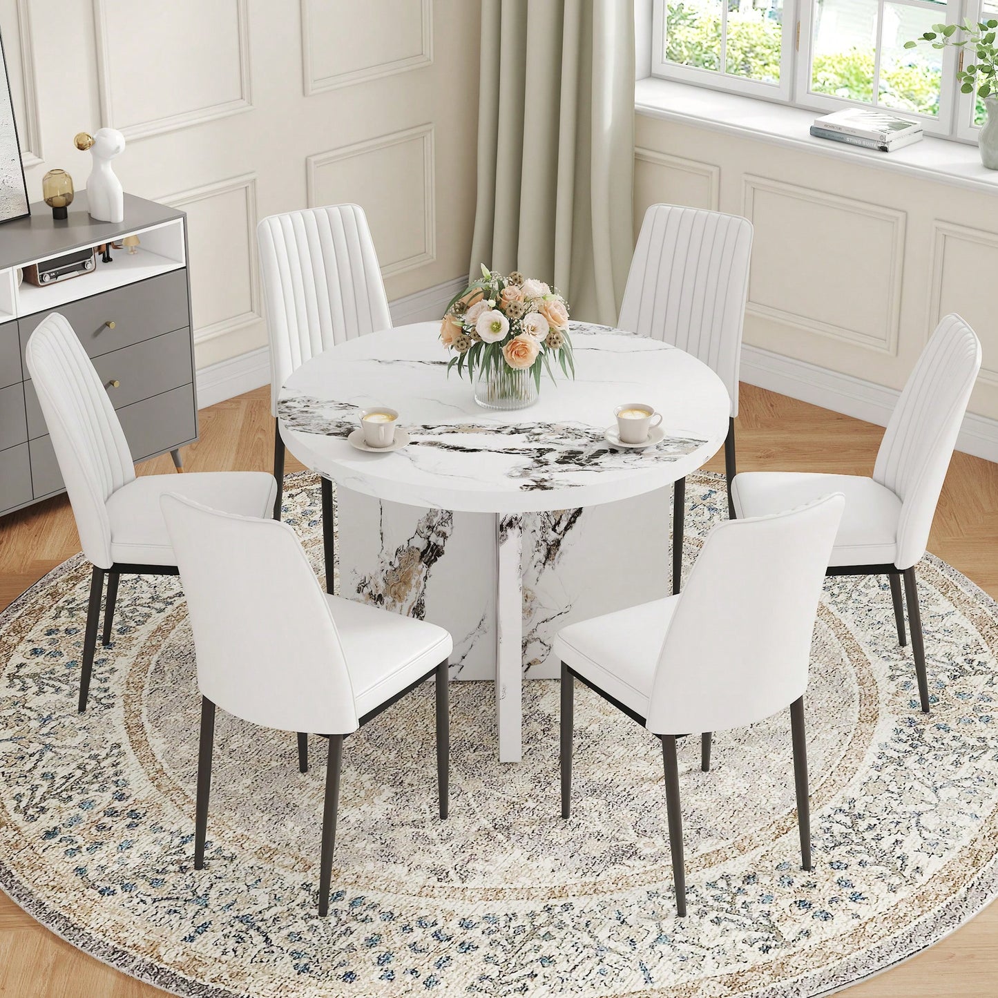 42 Inch Round Dining Table For 4-6 Modern Kitchen Small Table For Home Office Cafe Restaurant Wine Bar Conference