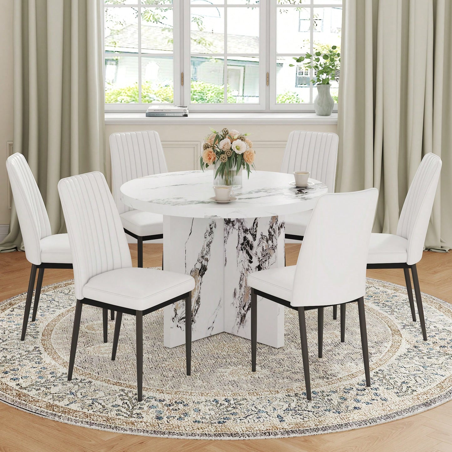 42 Inch Round Dining Table For 4-6 Modern Kitchen Small Table For Home Office Cafe Restaurant Wine Bar Conference