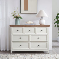 Stylish 7 Drawer Dresser For Living Room And Bedroom Storage Beige Chest Of Drawers Organizer And Closet Organizer