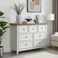 Stylish 7 Drawer Dresser For Living Room And Bedroom Storage Beige Chest Of Drawers Organizer And Closet Organizer