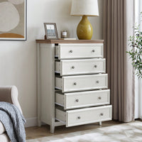 Modern 5 Drawer Storage Cabinet For Living Room And Bedroom Organizing Clothes And Essentials In Beige