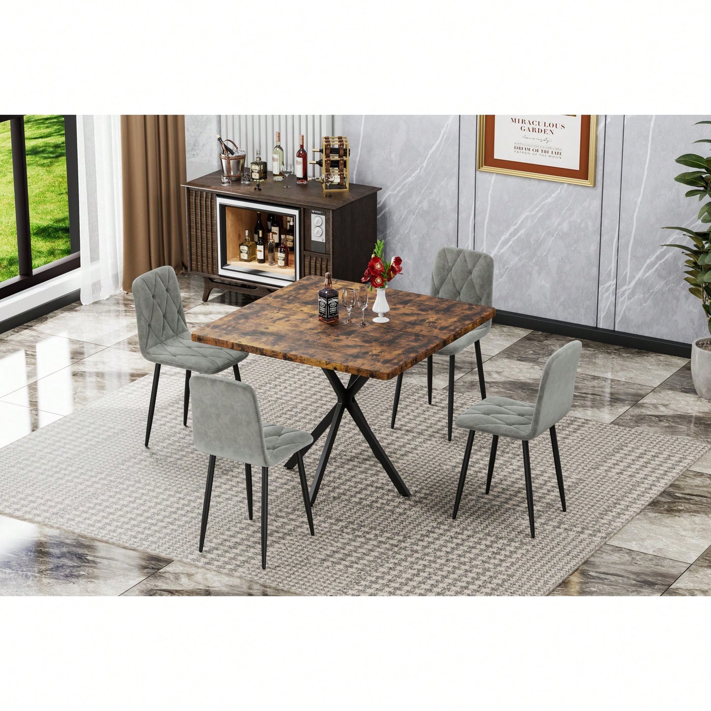 Mid Century Modern Square Dining Table For 4-6 People Space Saving Coffee Table For Kitchen Dining Room Office