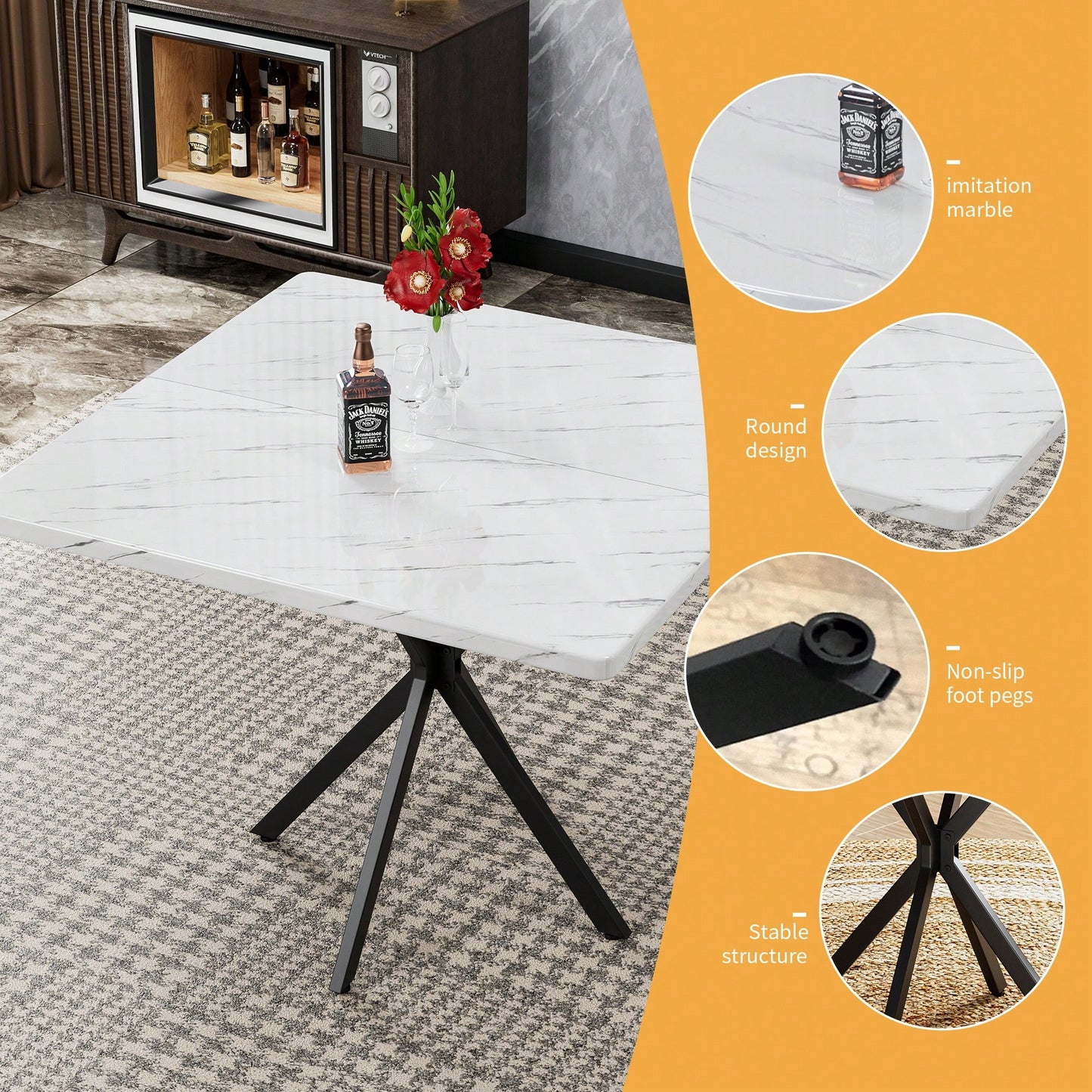 Mid Century Modern Square Dining Table For 4-6 People Space Saving Coffee Table For Kitchen Dining Room Office