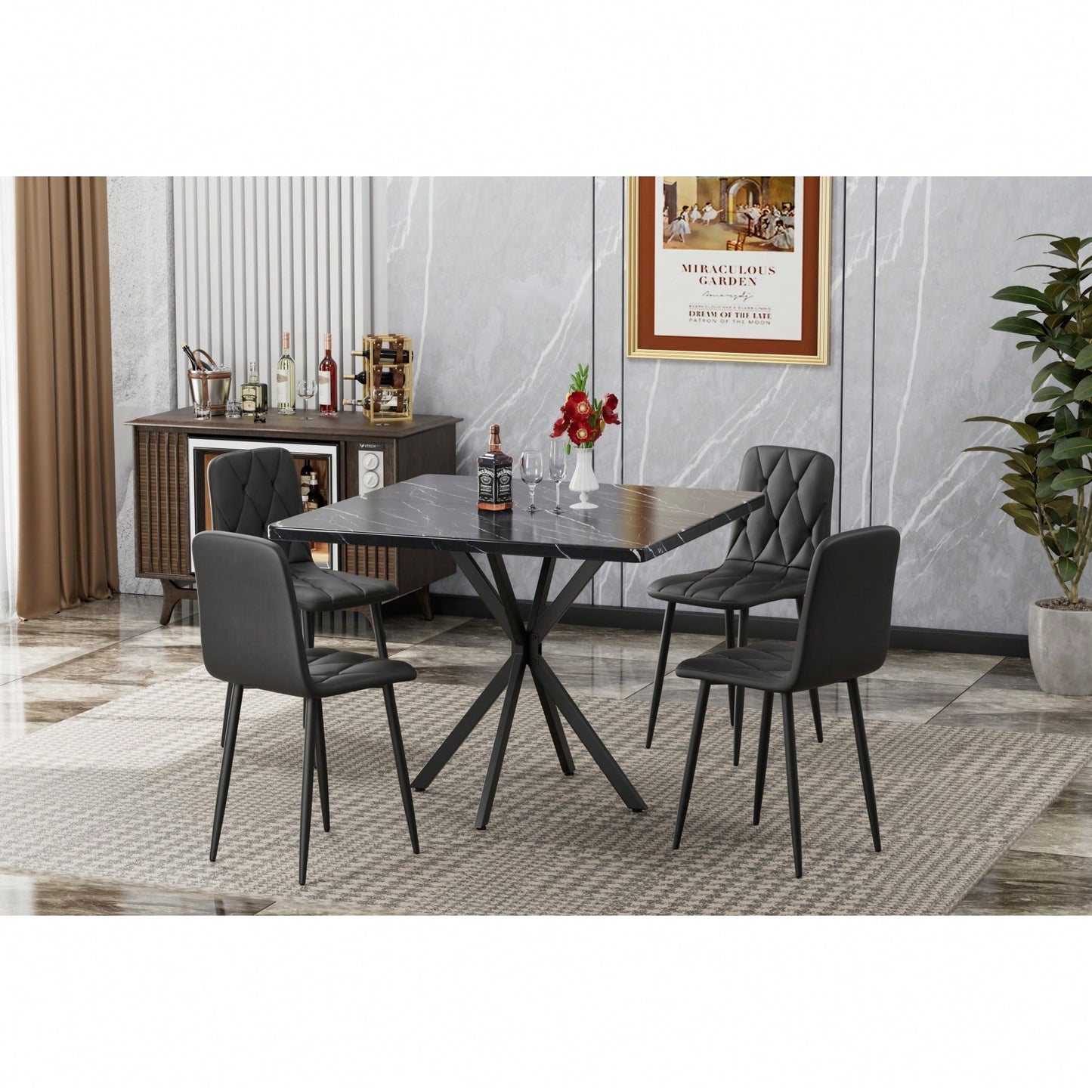 Mid Century Modern Square Dining Table For 4-6 People Space Saving Coffee Table For Kitchen Dining Room Office