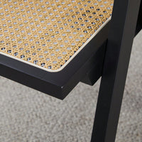 Set Of 2 Rubber Wood Dining Chairs With Rattan Weaving Armrests For Living Room Simple Natural Design Black