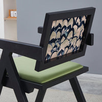 Set Of 2 Medieval Style Black Rubber Wood Dining Chairs With Armrests - Simple Natural Living Room Seating