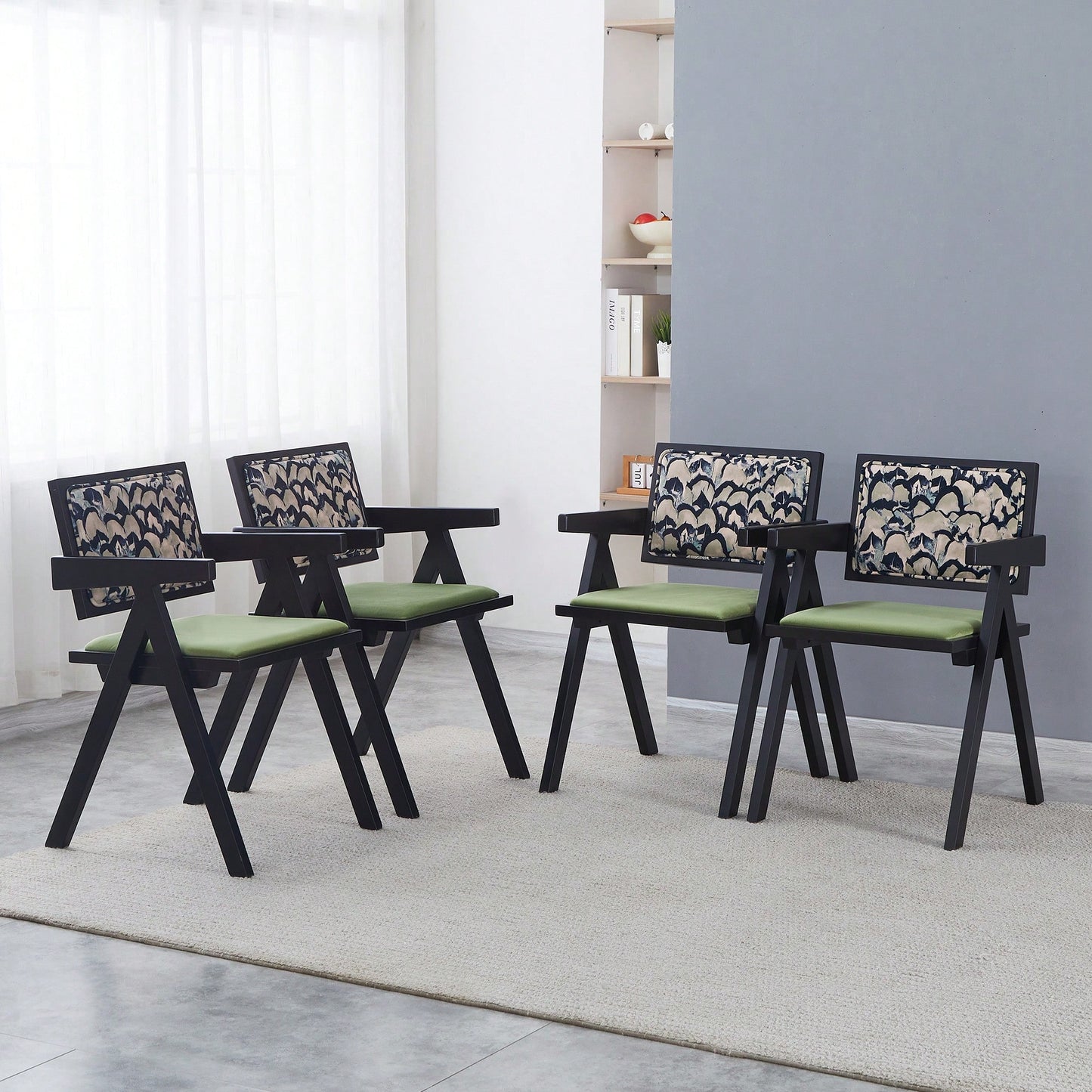Set Of 2 Medieval Style Black Rubber Wood Dining Chairs With Armrests - Simple Natural Living Room Seating
