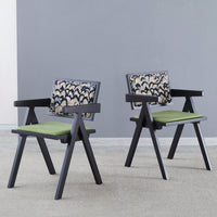 Set Of 2 Medieval Style Black Rubber Wood Dining Chairs With Armrests - Simple Natural Living Room Seating