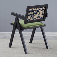 Set Of 2 Medieval Style Black Rubber Wood Dining Chairs With Armrests - Simple Natural Living Room Seating
