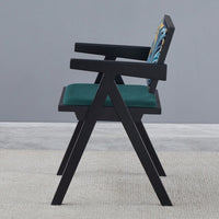 Set Of 2 Medieval Style Black Rubber Wood Dining Chairs With Armrests - Simple Natural Living Room Seating