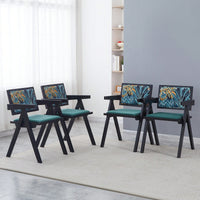 Set Of 2 Medieval Style Black Rubber Wood Dining Chairs With Armrests - Simple Natural Living Room Seating