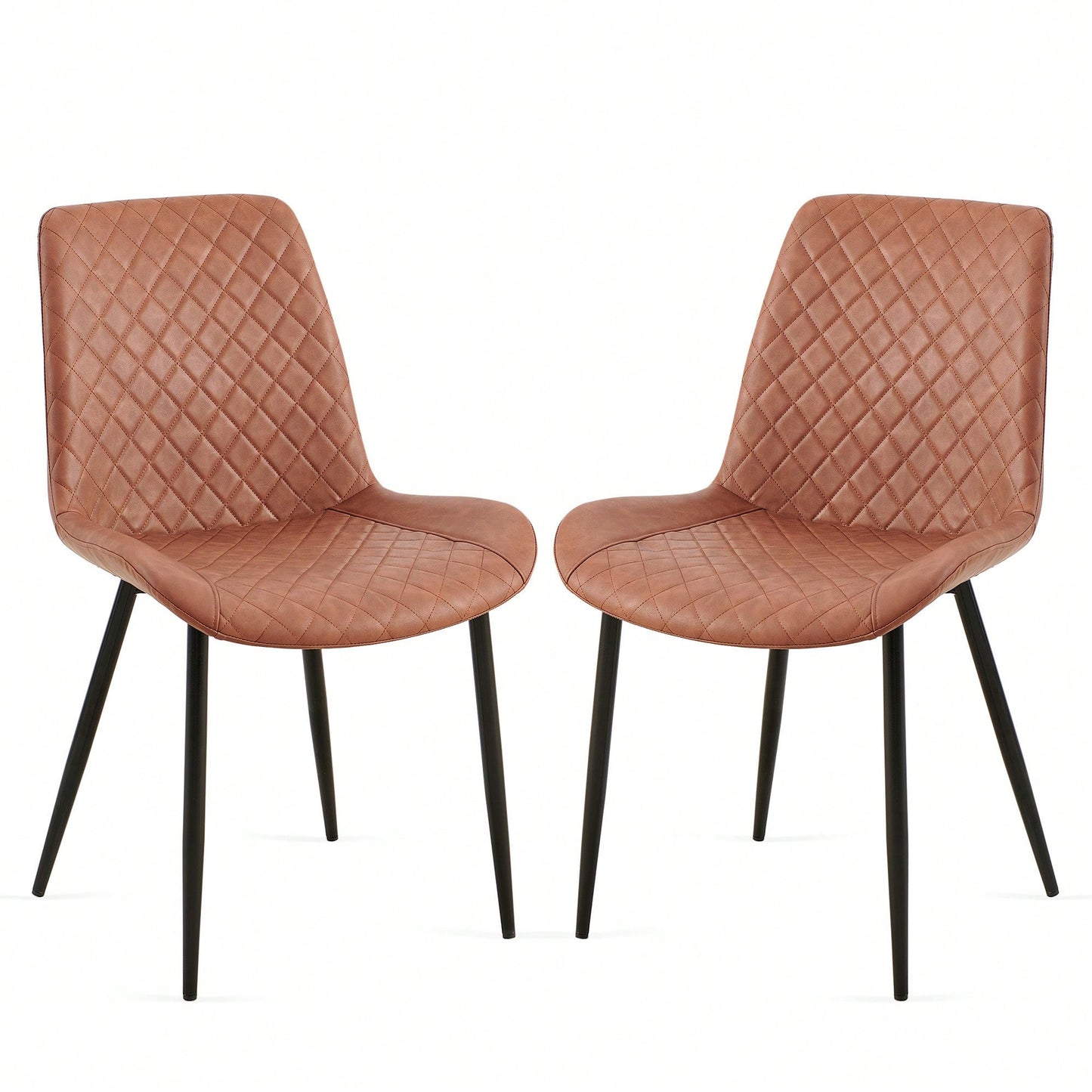 PU Leather Dining Chairs Set Of 2 Mid-Century Modern Armless Side Chairs With Metal Legs For Kitchen And Living Room Dark Grey