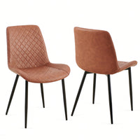 PU Leather Dining Chairs Set Of 2 Mid-Century Modern Armless Side Chairs With Metal Legs For Kitchen And Living Room Dark Grey