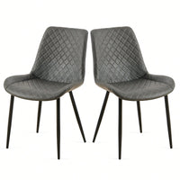 PU Leather Dining Chairs Set Of 2 Mid-Century Modern Armless Side Chairs With Metal Legs For Kitchen And Living Room Dark Grey