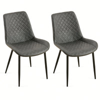 PU Leather Dining Chairs Set Of 2 Mid-Century Modern Armless Side Chairs With Metal Legs For Kitchen And Living Room Dark Grey
