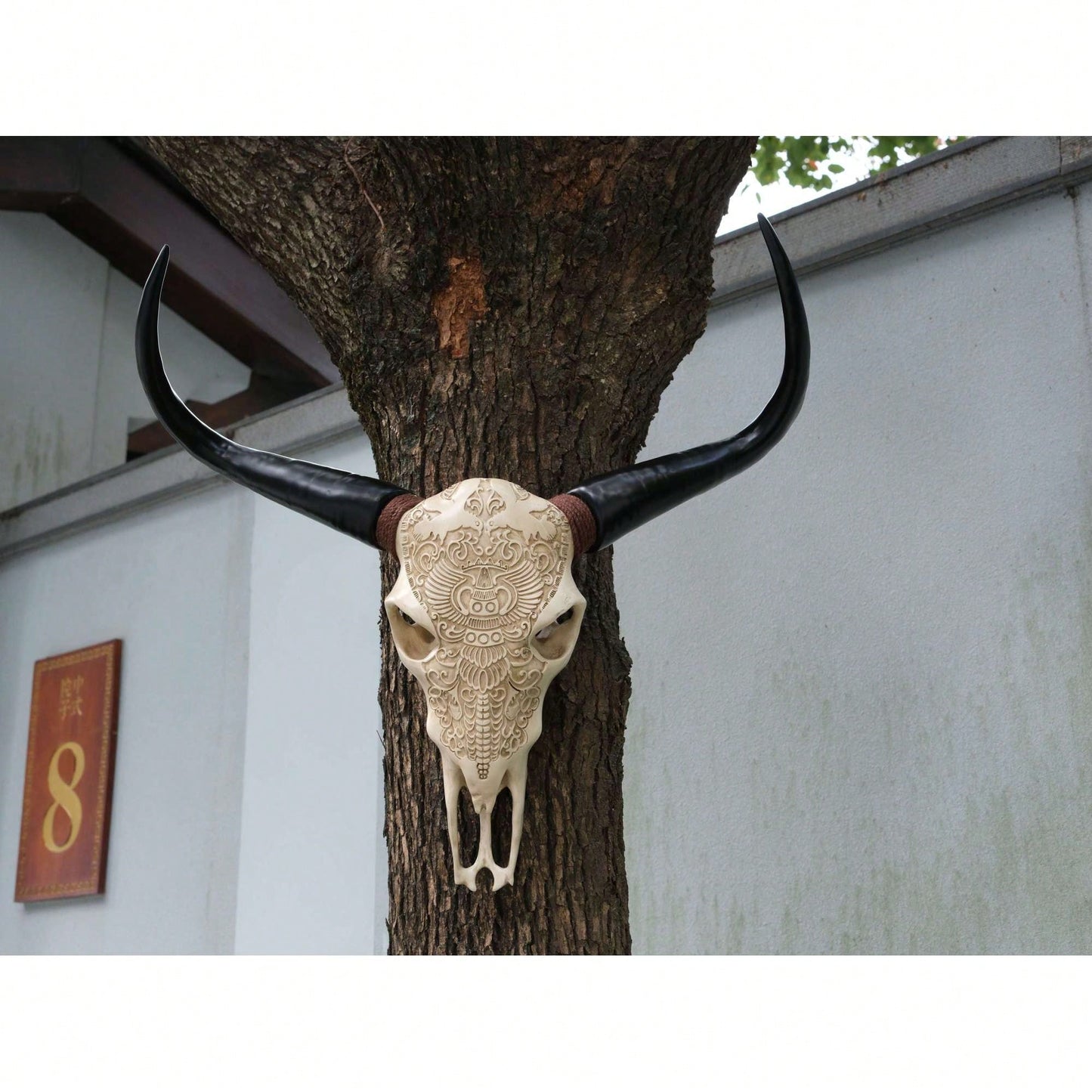 Lifelike Bone-Inspired Bull Head Wall Decor Resin Craft North American Style Home Accent