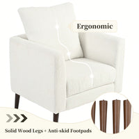 Upholstered Fabric Barrel Accent Chair With Solid Wood Legs And Waist Pillow For Living Room Bedroom Study Waiting Room White