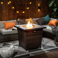 28 Inch Square Wicker Fire Pit Table For Outdoor Heating And Entertaining