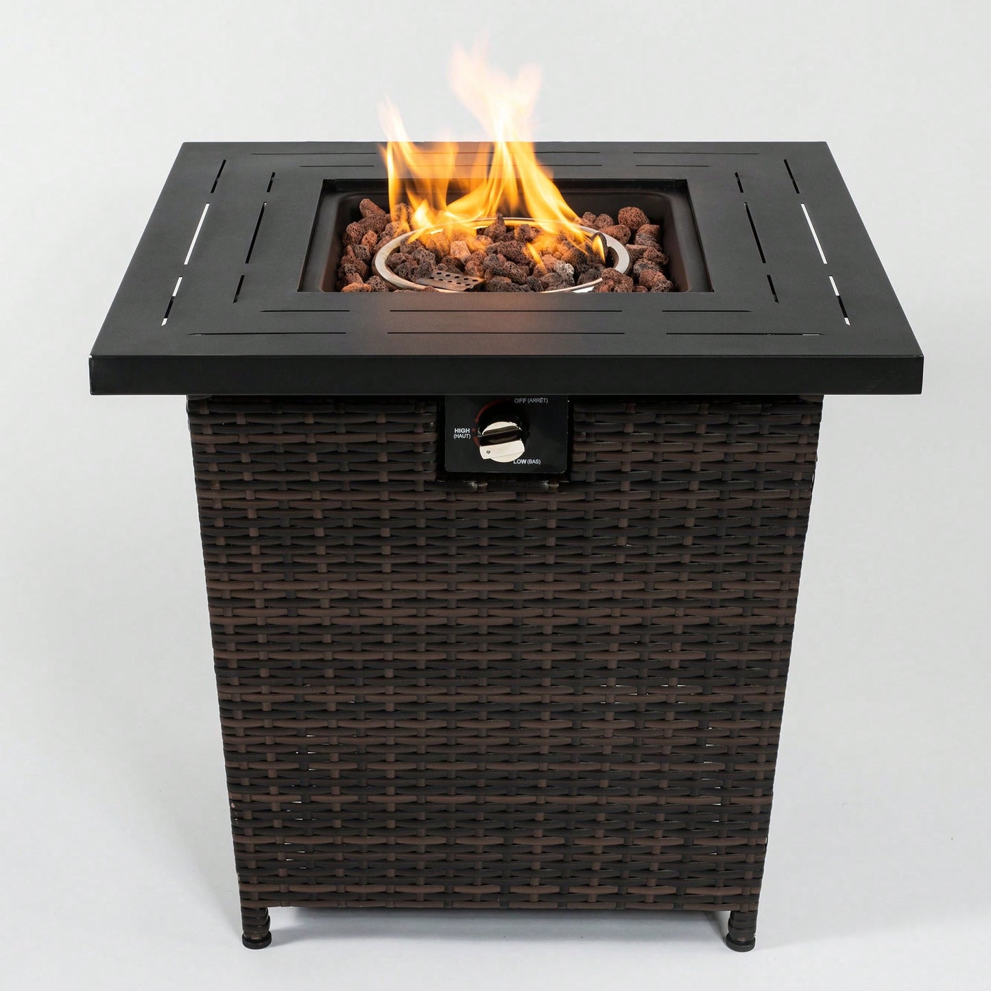 28 Inch Square Wicker Fire Pit Table For Outdoor Heating And Entertaining