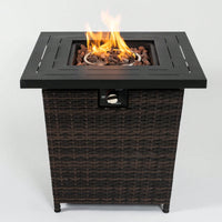 28 Inch Square Wicker Fire Pit Table For Outdoor Heating And Entertaining