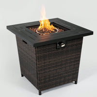 28 Inch Square Wicker Fire Pit Table For Outdoor Heating And Entertaining