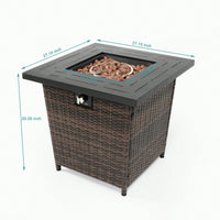 28 Inch Square Wicker Fire Pit Table For Outdoor Heating And Entertaining