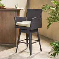 Outdoor Multi-Brown Wicker Swivel Barstool With Tapered Legs For Patio And Garden