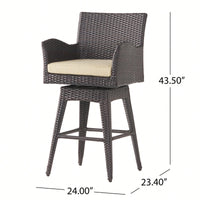 Outdoor Multi-Brown Wicker Swivel Barstool With Tapered Legs For Patio And Garden