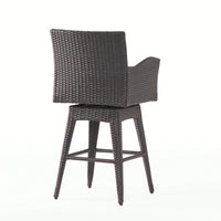 Outdoor Multi-Brown Wicker Swivel Barstool With Tapered Legs For Patio And Garden