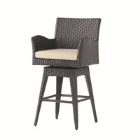 Outdoor Multi-Brown Wicker Swivel Barstool With Tapered Legs For Patio And Garden