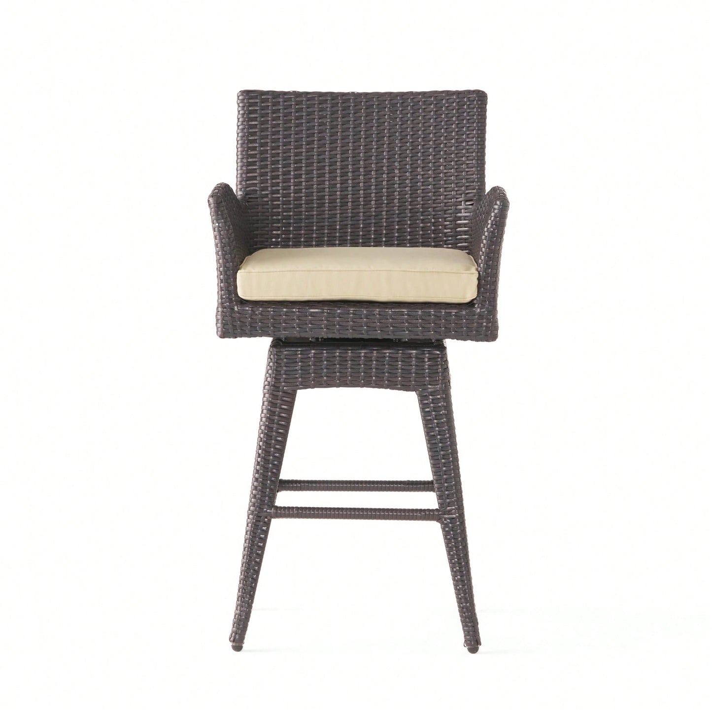 Outdoor Multi-Brown Wicker Swivel Barstool With Tapered Legs For Patio And Garden