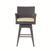 Outdoor Multi-Brown Wicker Swivel Barstool With Tapered Legs For Patio And Garden