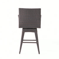 Outdoor Multi-Brown Wicker Swivel Barstool With Tapered Legs For Patio And Garden