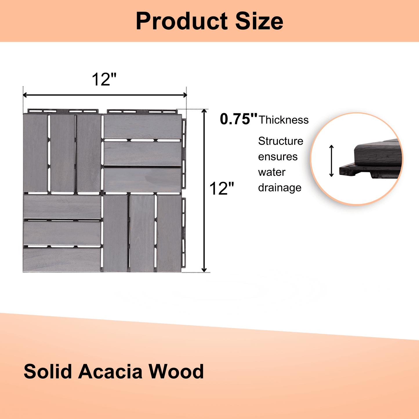 30 Interlocking Acacia Hardwood Deck Tiles 12x12 Light Gray Outdoor Flooring For Patio Balcony Poolside