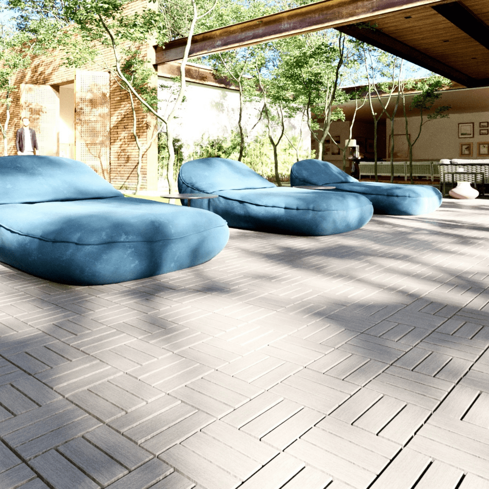 30 Interlocking Acacia Hardwood Deck Tiles 12x12 Light Gray Outdoor Flooring For Patio Balcony Poolside