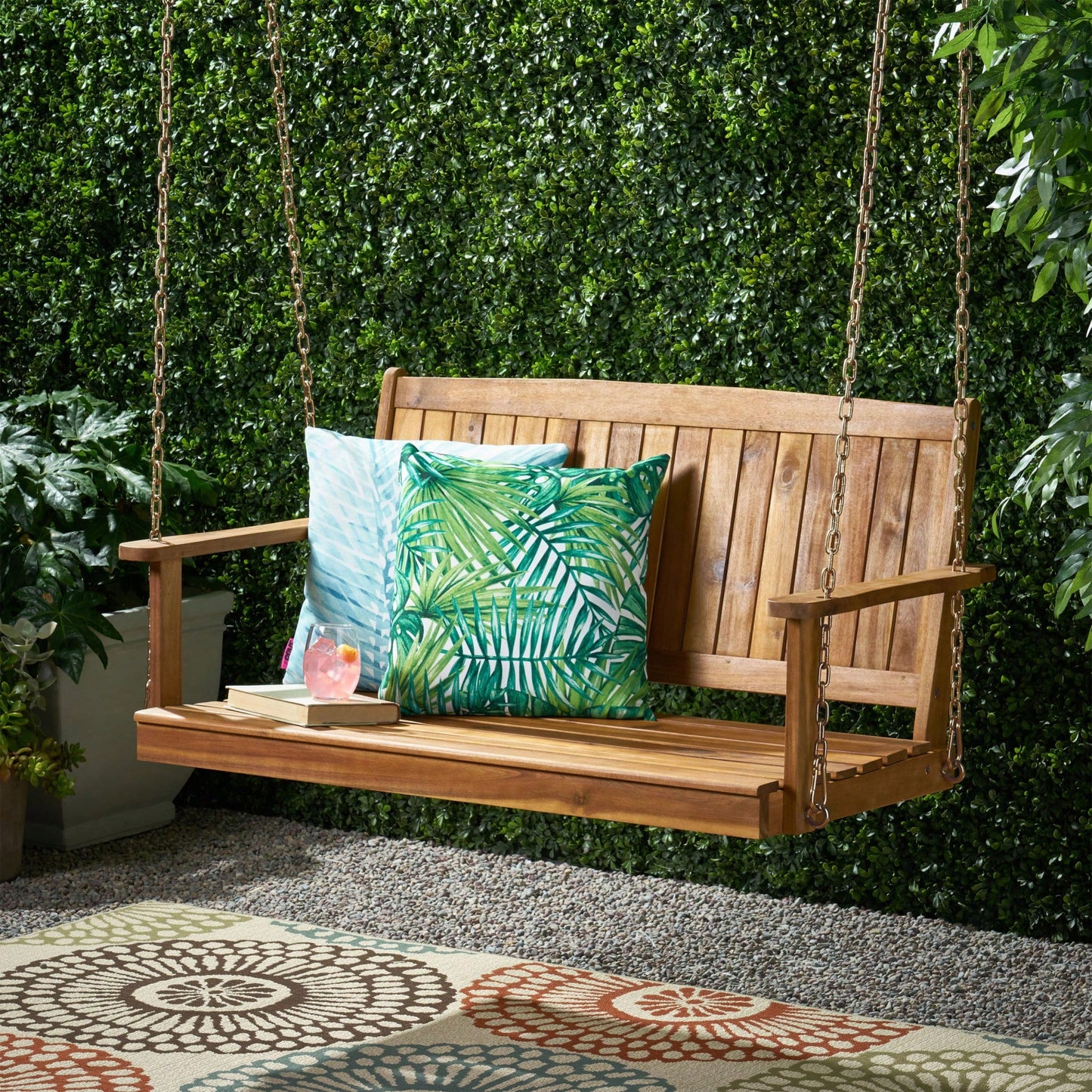 Elegant Outdoor Porch Swing With Comfortable Cushions And Sturdy Frame