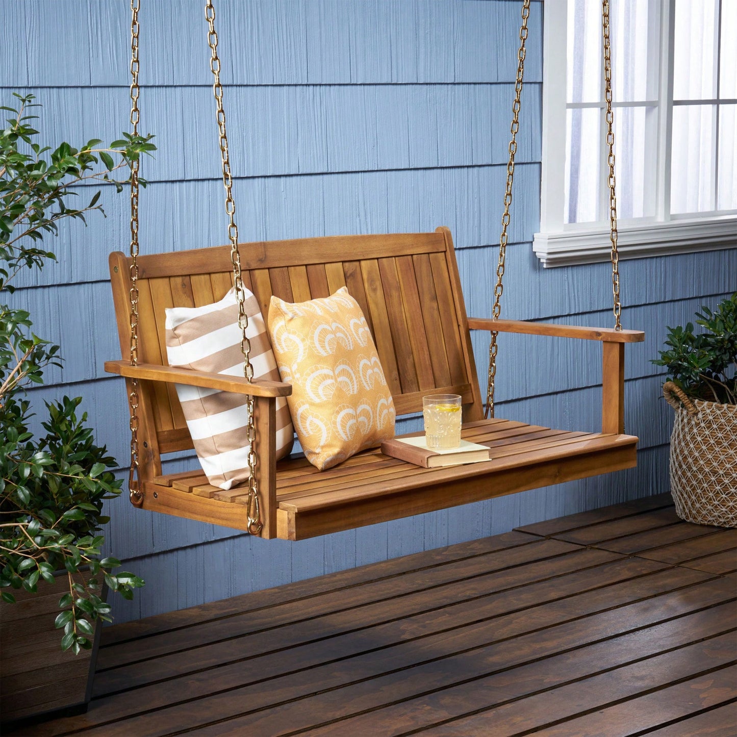 Elegant Outdoor Porch Swing With Comfortable Cushions And Sturdy Frame