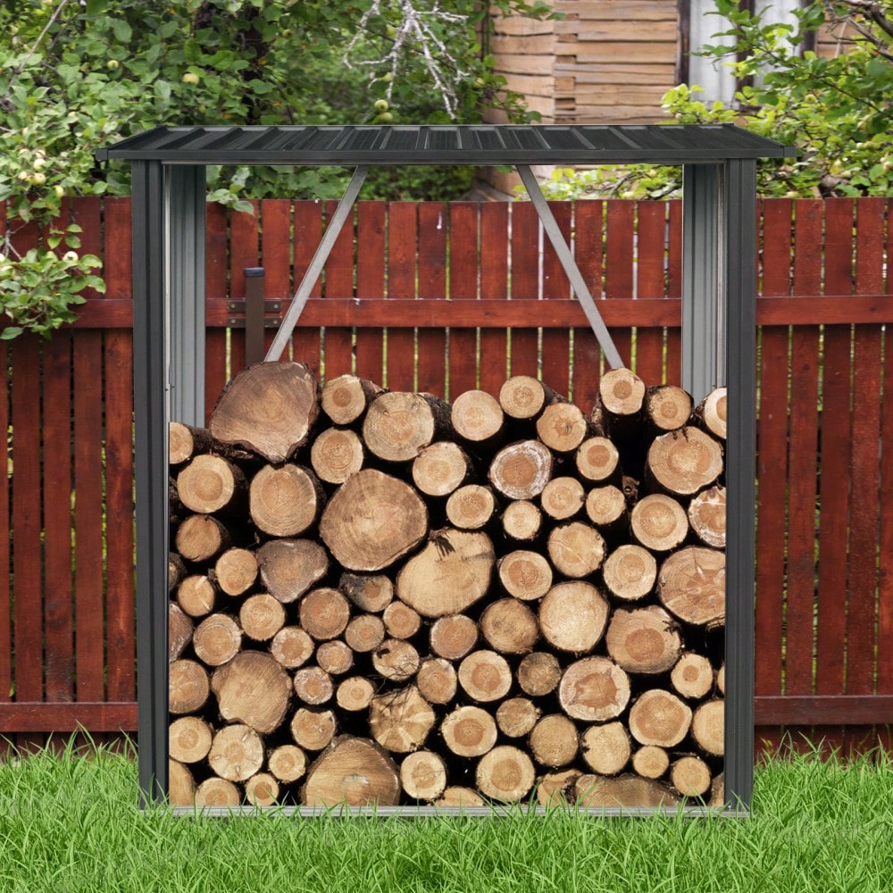 3ft X 5ft Outdoor Firewood Rack For Efficient Storage Of Firewood, Pellets, Or Lumber - Durable Open Wood Shed In Black